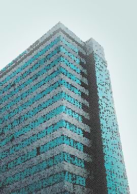 Teal and Gray Mosaic Building