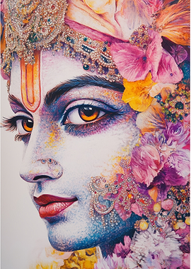 Krishna Portrait with Flowers