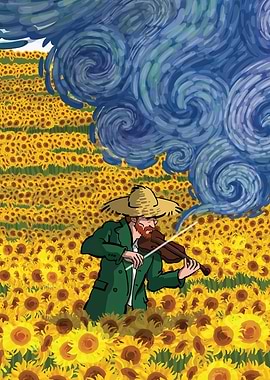 Violinist in Sunflower Field