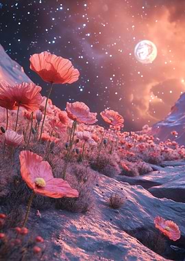 Poppy Field Under Stars