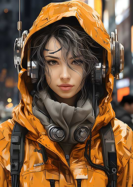 Cyberpunk Woman in Orange