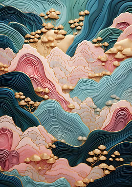 Gold & Blue Mountain Art