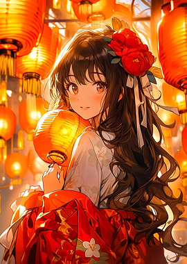 Anime Girl with Lanterns