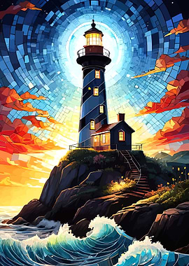 Lighthouse on a Rocky Coast