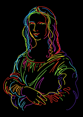 Abstract Neon Mona Lisa Line Art