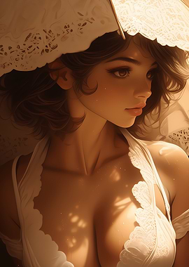 Woman in White Lace Dress Anime Girl