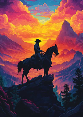 Cowboy Silhouette at Sunset