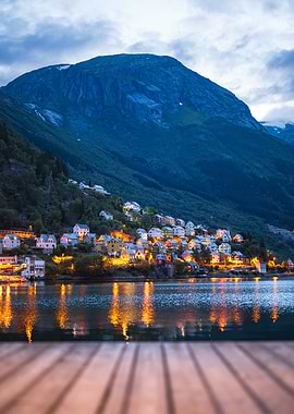 Norwegian Fjord Town Odda at Dusk with colorful houses