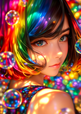 Anime Girl with Rainbow Hair