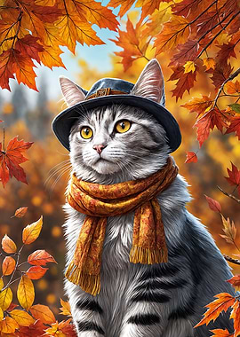 Autumn Cat in Hat