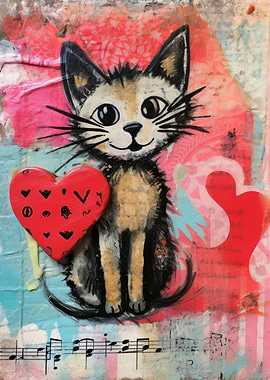 Valentine Musical Cat with Heart