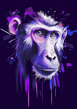 Baboon Portrait in Purple