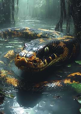 Giant Snake in Swamp