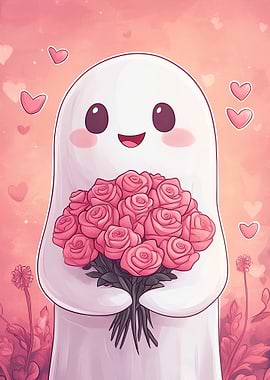 Cute Ghost with Roses