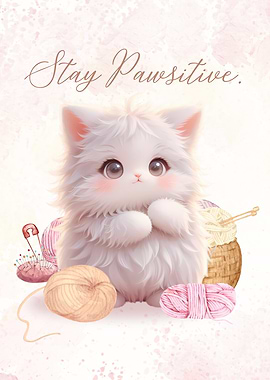 Cute White Kitten - Stay Pawsitive