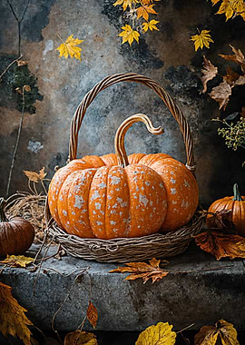 Autumn Pumpkin in Basket