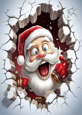 Santa Claus Breaking Through Wall