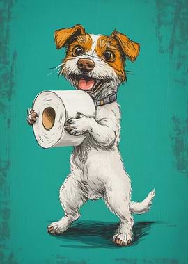 Dog Holding Toilet Paper