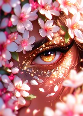 Golden Eye with Cherry Blossoms