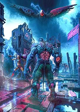 Cyberpunk girl meets monsters