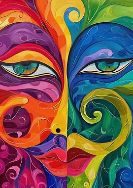 Abstract Colorful Female Face