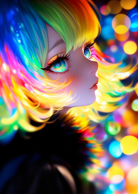 Anime Girl with Rainbow Hair