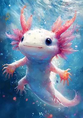 Cute Axolotl Underwater