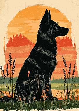 German Shepherd Silhouette Sunset
