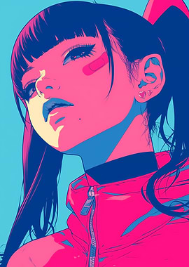 Anime Girl in Pink and Blue