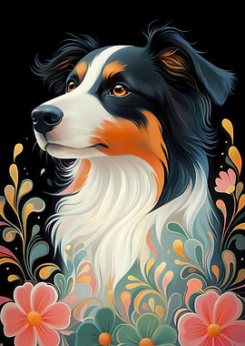 Dog Portrait with Flowers