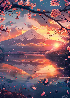 Mount Fuji Sakura Sunset