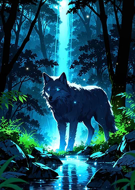 Wolf in Blue Forest