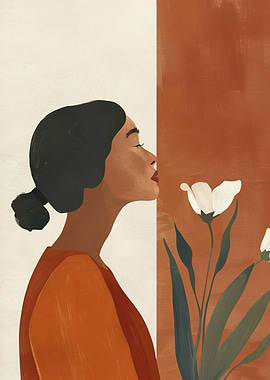 Woman Inhaling Flower