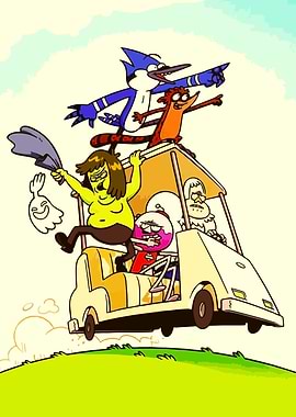 Regular Show Characters in a Golf Cart
