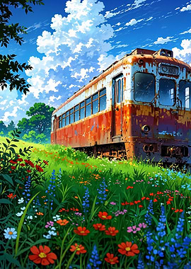 Rusty Train in a Field