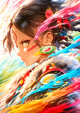 Anime Girl with Colorful Streaks