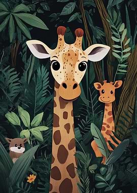 Giraffe Family in Jungle