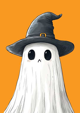 Cute Ghost in Witch Hat
