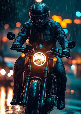 Motorcycle Rider in Rain