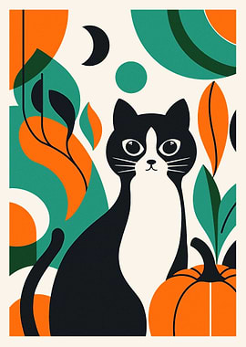 Black Cat with Pumpkin