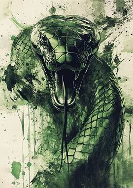 Green Snake Watercolor Art