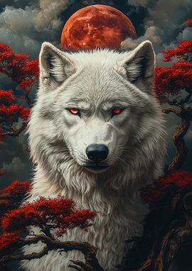 White Wolf Under Blood Moon
