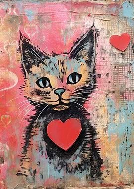 Valentine Cat with Heart