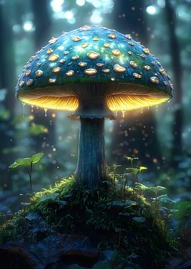 Glowing Mushroom in Forest
