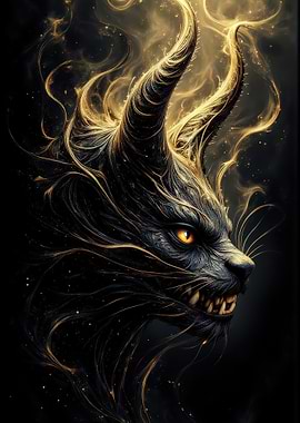 Feline Demon With Golden Horns