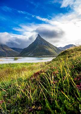 Lonely Mountain Peak at Fjord Lofoten