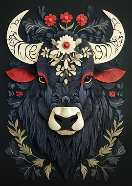 Papercut Bull with Floral Crown