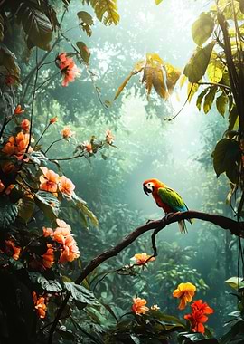 Parrot in Tropical Jungle