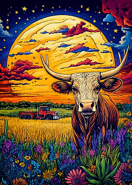 Highland Cow Starry Night
