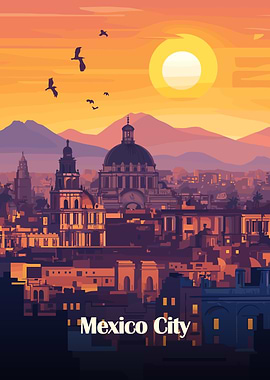 Mexico City Skyline Sunset